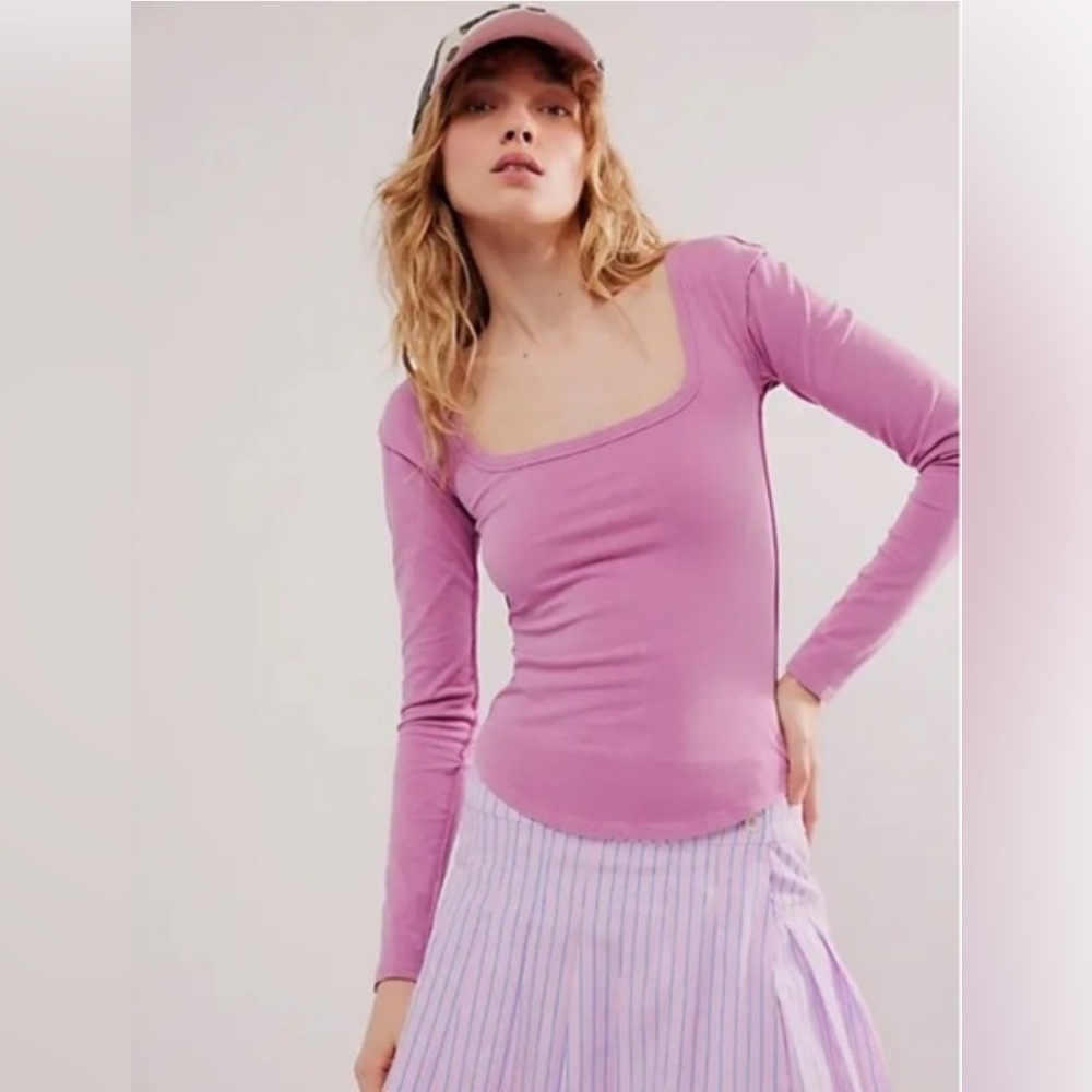 Free People We The Free Can't Let Go Long Sleeve Tee Mauve Orchid NWT M Medium